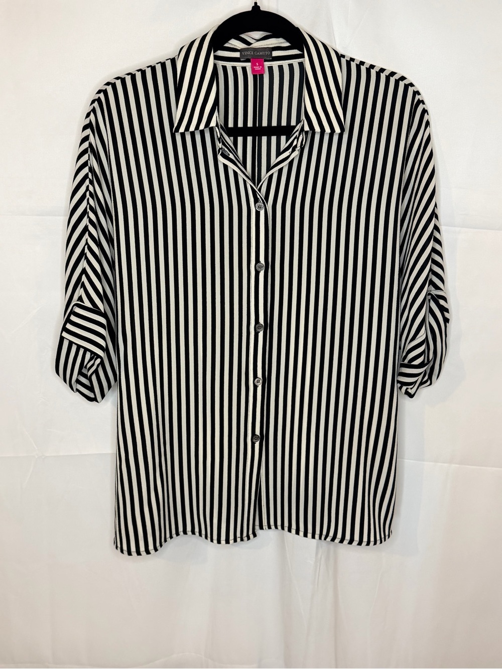 Vince Camuto Black and White Striped Button-Up Shirt